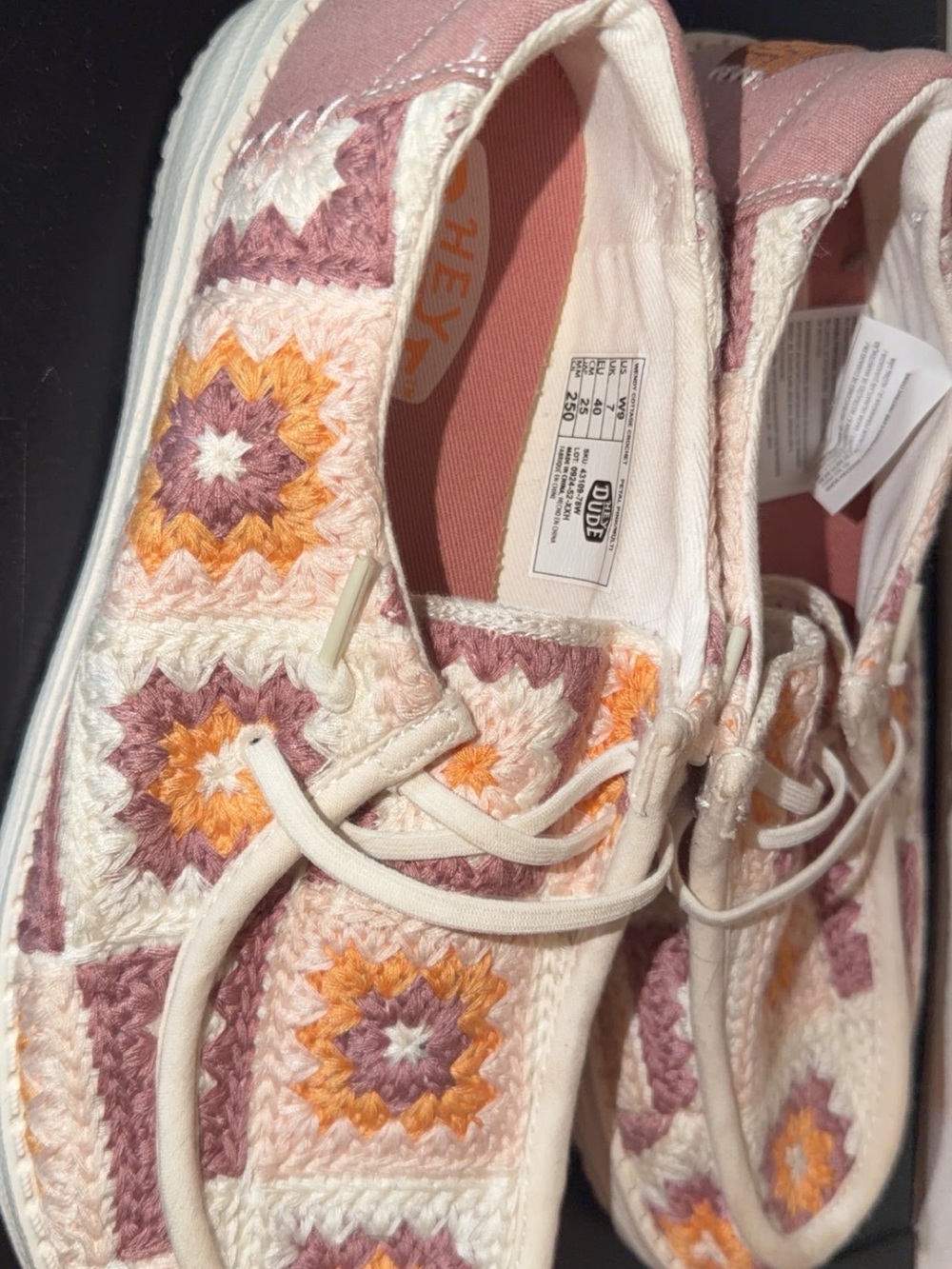 Hey Dude Women's Crochet Lace-Up Sneakers in Pink, Cream & Orange